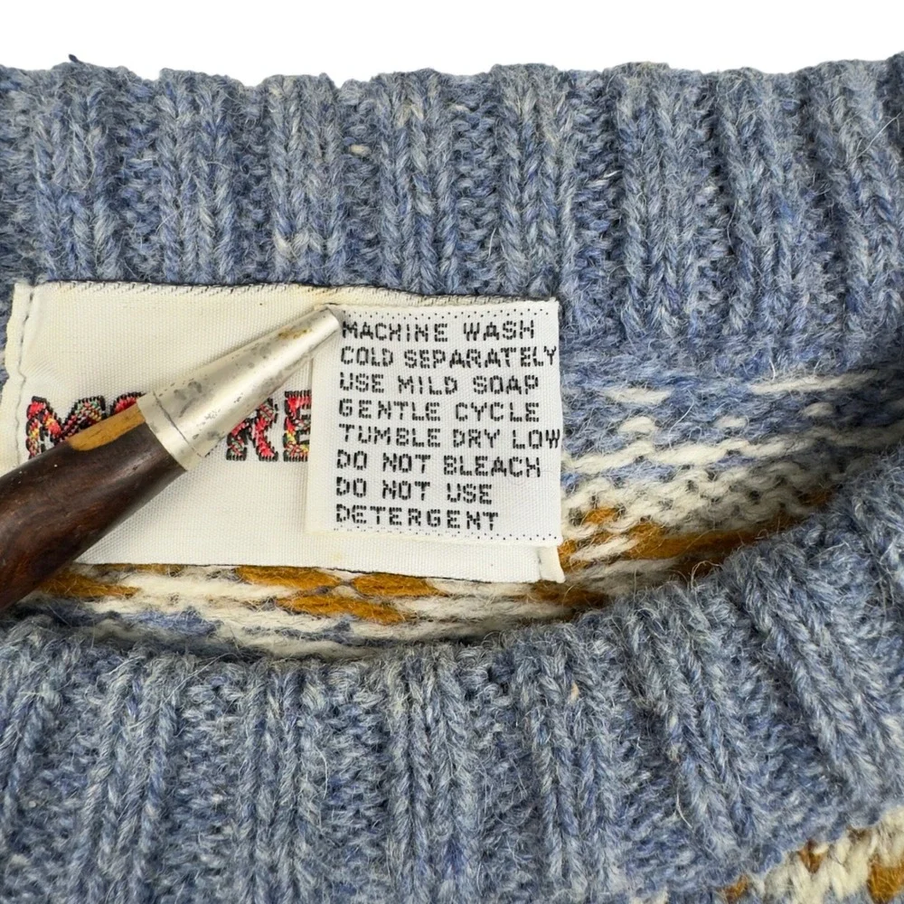 Vtg 70s McGregor Fair Isle Wool Blend Sweater Men's Large Blue Made USA Guam